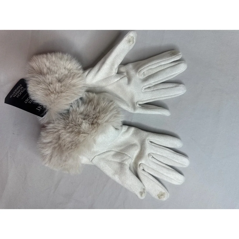 Top It Off Cream Faux Suede Quilted Gloves Faux Fur Trim Touch Screen flirty